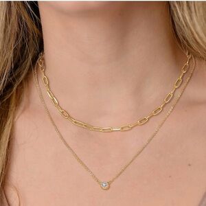 Gold Plated Chain Necklace Set with Cubic Zirconia
